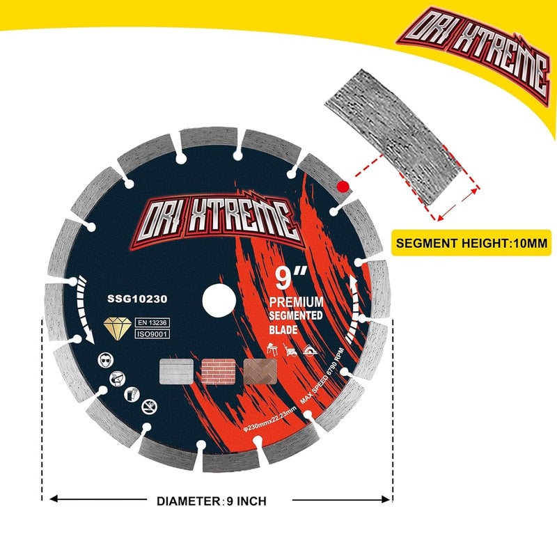 ORIXTREME 9 Inch Diamond Blade 2Pcs, Segmented General Purpose Blade Dry/Wet Cutting Concrete, Masonry, Brick, Block,7/8"-5/8” Arbor - Image 2